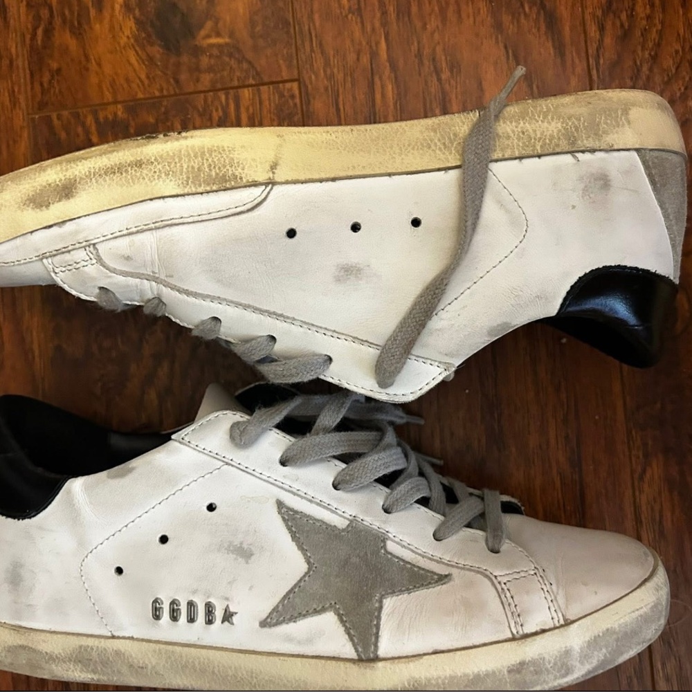 Golden Goose White and Black Sneakers with Gray Star